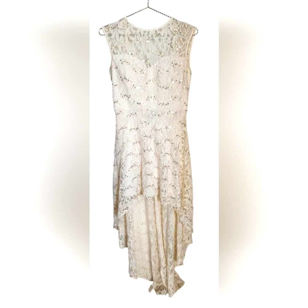 Stunning High Low, Lace, Off-white, Gold sequence dress